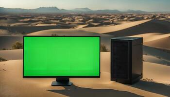 Computer monitor and PC in the desert photo
