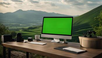 Desktop Computer with Mountain View photo