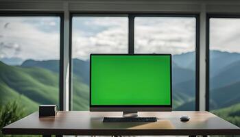 Green Screen Computer with Mountain View photo