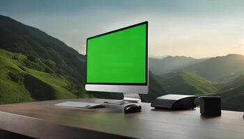 Computer Desktop with Mountain View photo