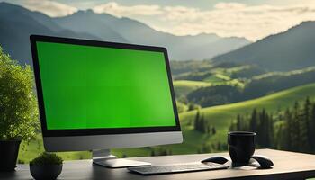 Desktop Computer with Mountain View photo