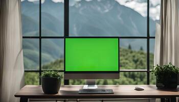 Computer Desktop with Mountain View photo