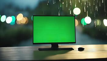 Computer Screen on a Desk in the Rain photo