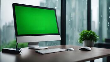 Green Screen Computer in Office photo