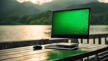 Desktop Computer on a Lake Dock photo