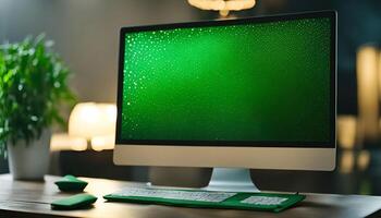 Desktop Computer with Green Screen photo