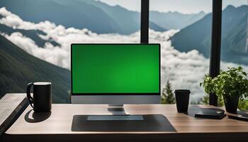 Modern Workspace with Mountain View photo