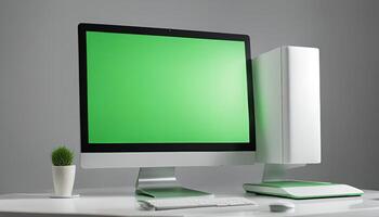 Modern Computer Setup with Green Screen photo