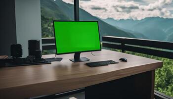 Computer Setup with Mountain View photo