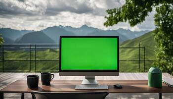 Computer Desktop with Mountain View photo