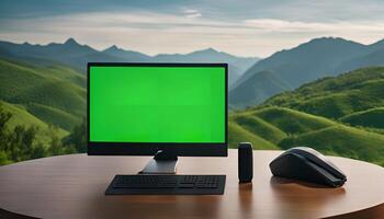 Computer Desktop with Mountain View photo