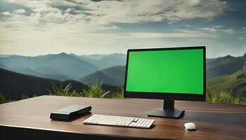 Computer Desktop with Mountain View photo