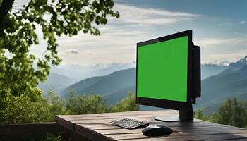 Computer with Mountain View photo