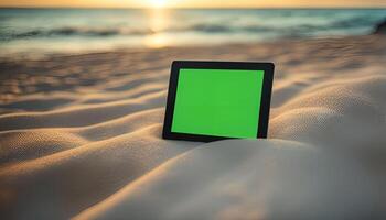 Tablet on the Beach at Sunset photo