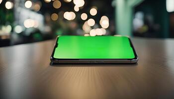 Smartphone on a Table with Green Screen photo