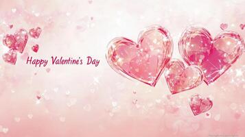 Colorful hearts in shades of pink and red fill the background, creating a festive atmosphere. The text wishes a happy Valentine's Day, inviting feelings of love and affection. photo