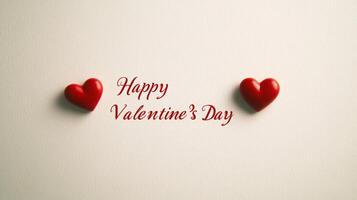 Red hearts adorn a light background alongside the cheerful message of Happy Valentine's Day, conveying warmth and affection suitable for this special occasion. photo