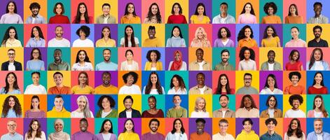 A vibrant collection of happy faces showcases diversity and unity among individuals from various cultural backgrounds, celebrating the beauty of the world together. photo