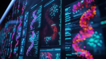 Advanced artificial intelligence systems process complex biological data, represented by vibrant graphics on a digital display. photo