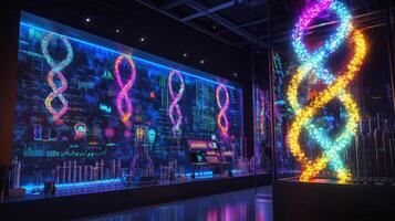 A vibrant lab showcases advanced technology where artificial intelligence interplays with biological concepts. photo