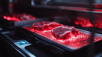 High-tech meat processing line featuring AI technology to enhance efficiency. photo