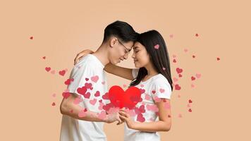 Asian young couple shares a tender kiss, demonstrating their affection and bonding. photo