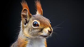 A squirrel with a brown and white face is staring at the camera photo