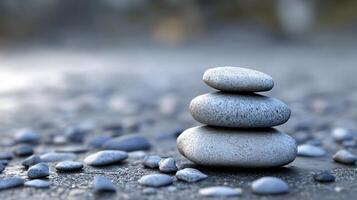 Three white rocks are stacked on top of each other on a beach photo