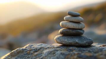 A stack of rocks on a rock photo