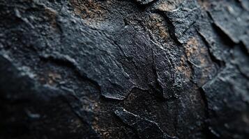 A close up of a black and brown rock with a lot of texture photo