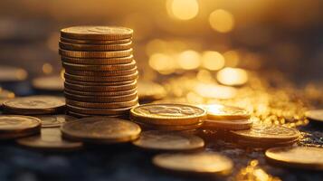 A pile of gold coins on a table photo