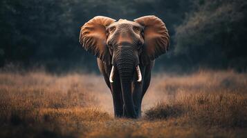 A large elephant is standing in a field of tall grass photo
