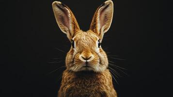 A rabbit is staring at the camera with its ears up photo