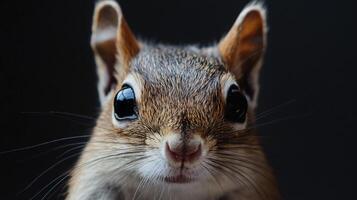 A squirrel with its head up and looking at the camera photo