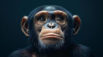A close up of a monkey's face with a serious expression photo