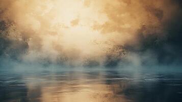 A blurry image of a cloudy sky with a body of water in the foreground photo