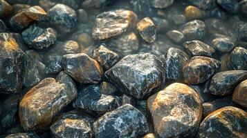 A pile of rocks with a few of them being larger than the rest photo