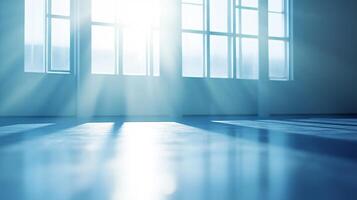 A room with a large window that lets in a lot of light photo