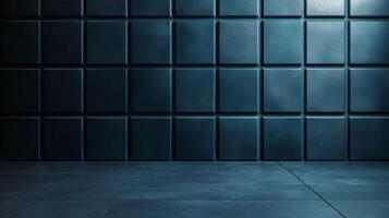A wall of blue tiles with a large empty space in the middle photo
