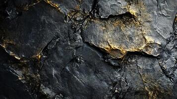 A close up of a rock with gold streaks on it photo