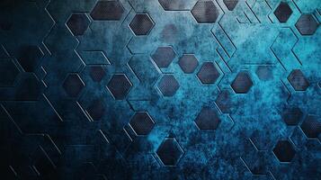 A blue and gray background with a pattern of squares and hexagons photo