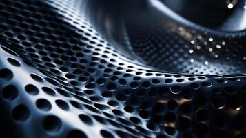A close up of a black and silver object with many small holes photo