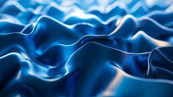 The image is a close up of a blue fabric with a wave pattern photo