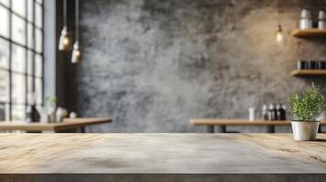 A large empty table with a potted plant on it photo