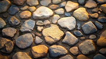 A close up of a stone path with a variety of different sized rocks photo