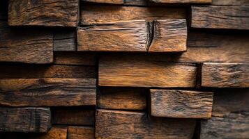 A wall made of wooden blocks, with each block having a unique texture photo