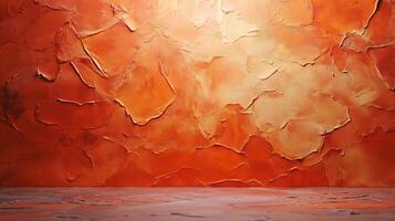 The orange wall has a textured look to it, giving it a rustic and warm feel photo