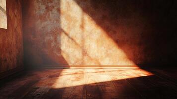 A room with a window and a wall with a shadow on it photo