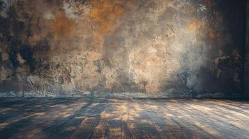 A large, empty room with a wall that is covered in a lot of paint photo