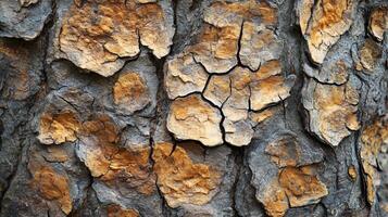 The bark of a tree is covered in cracks and has a rough texture photo